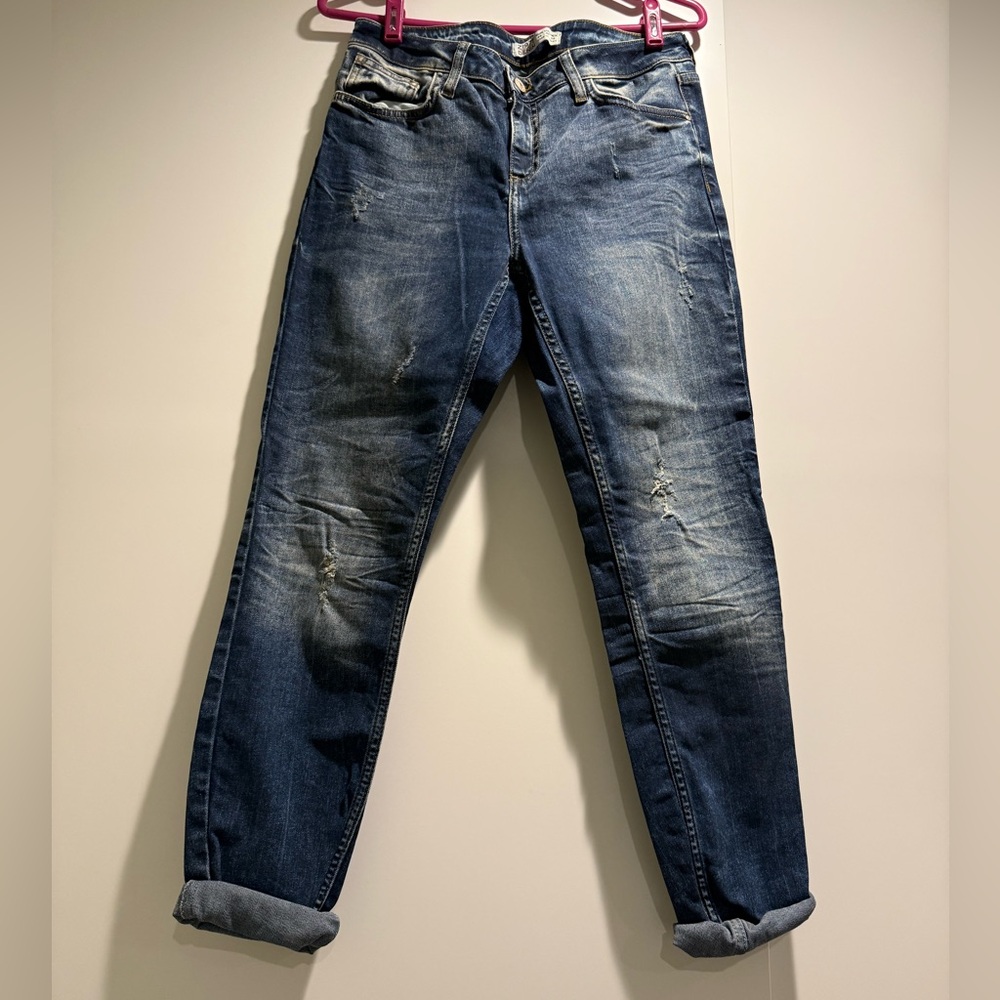 Zara Blue Denim Skirt Skinny Jeans with Brown Label